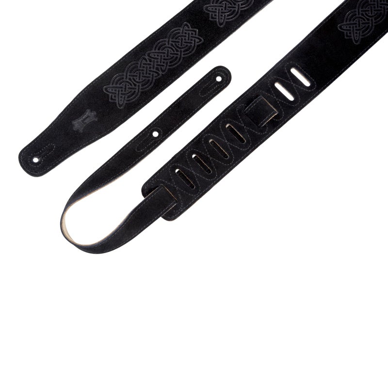 Levy's Leathers 2.5" Suede Leather Guitar Strap Celtic Knot Emboss Design; Black (MS26CK-BLK) - Image 2